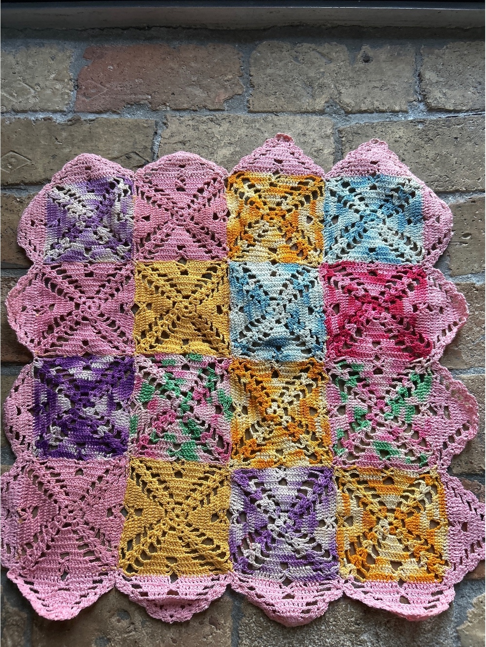 Vintage Handmade Crochet Bed Throw Multi Color